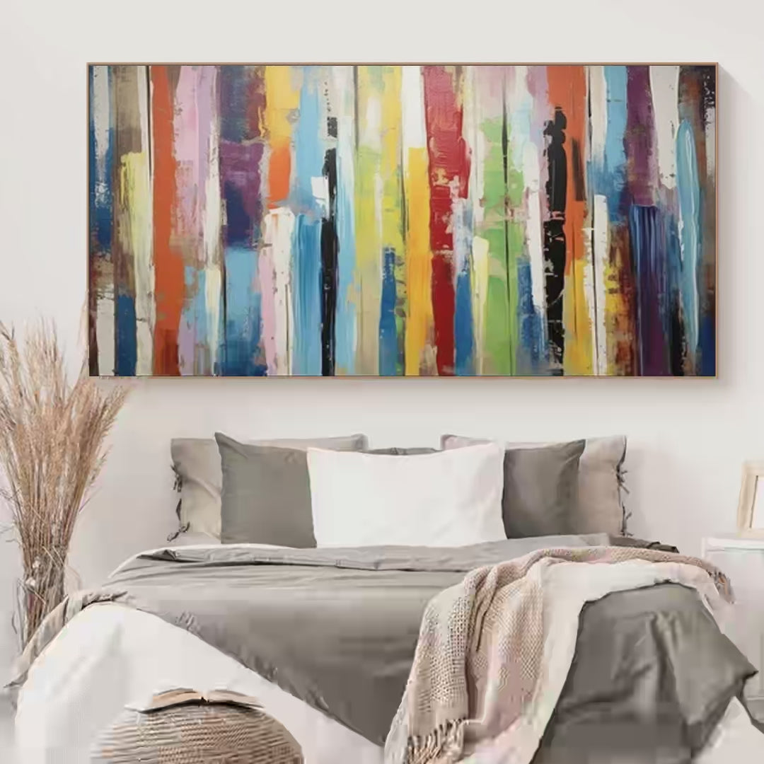 Color Harmony Abstract Painting with Colorful Vertical Stripes Abstract Decor