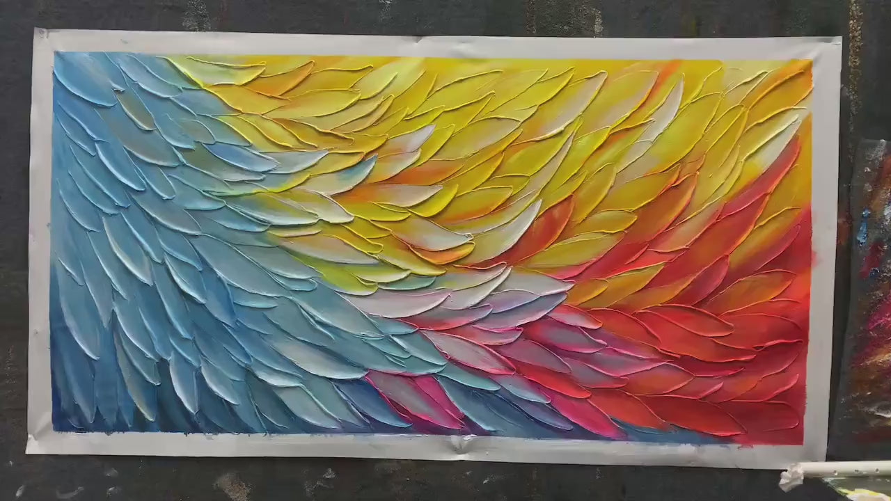 Golden Waves: Textured Abstract Painting | Horizontal Wall Art | Warm Decor