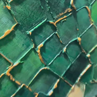 Emerald Mosaic: Original Abstract Green and Gold Oil Painting - Textured Panoramic Wall Art Decor