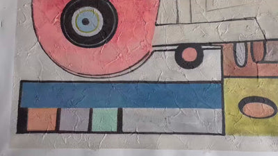 Playful Truck: Whimsical Abstract Painting | Square Wall Art | Modern Decor