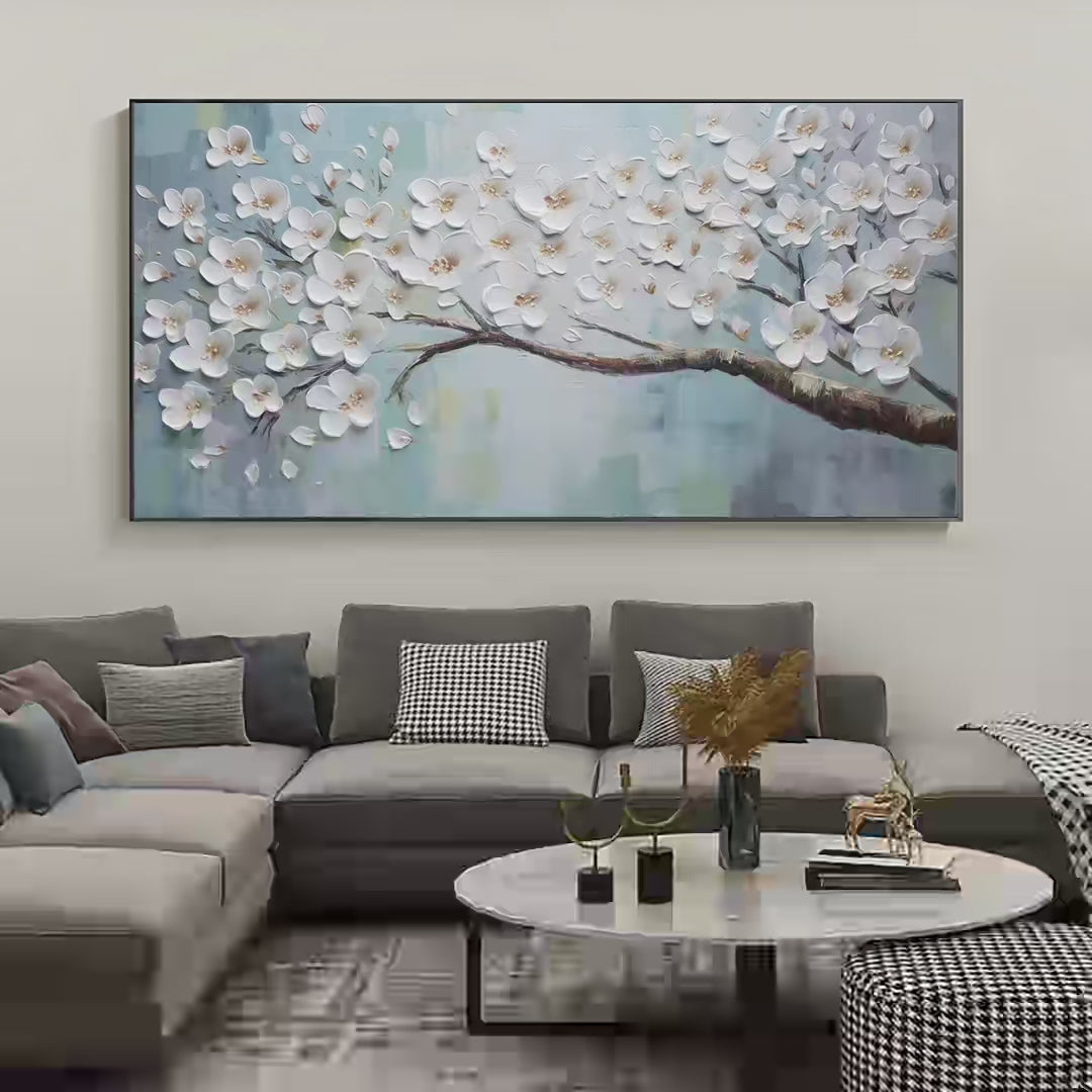 White Blossoms Textured Floral Painting Blossom Decor