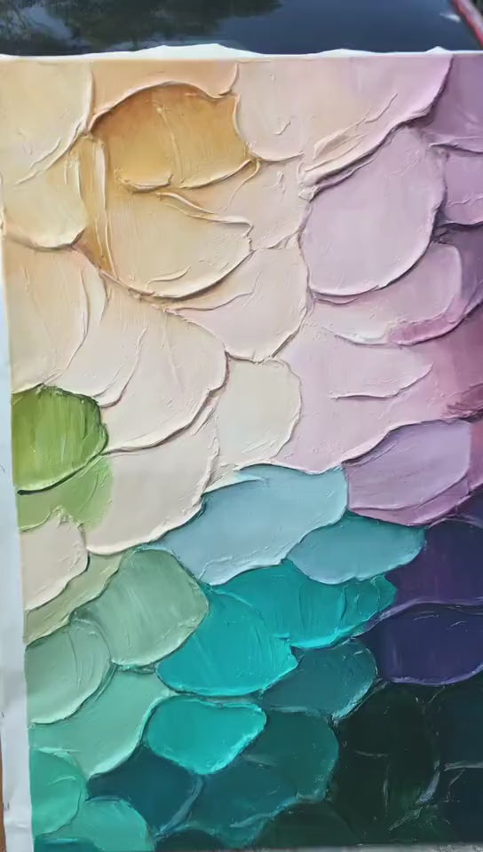 Rainbow Scales impasto abstract colorful oil painting on canvas