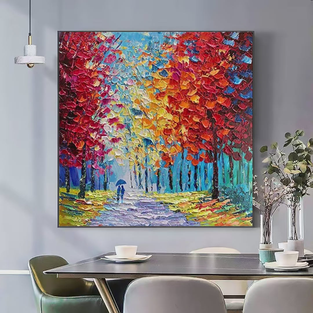 Autumn Walk: Textured Impasto Painting of a Couple in an Autumn Forest | Forest Decor