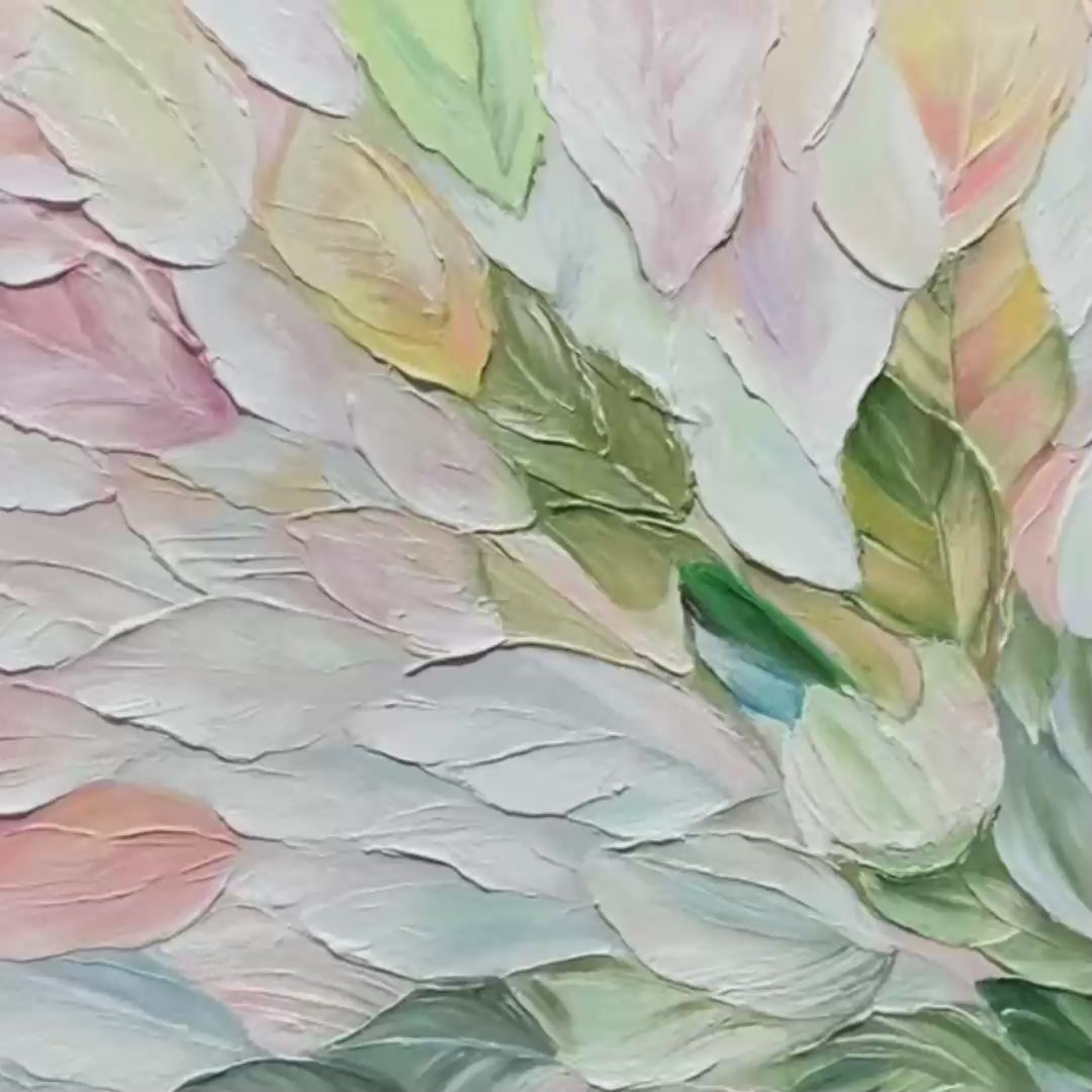 Original square textured impasto painting 'Pastel Dream' with soft pastel floral hues.