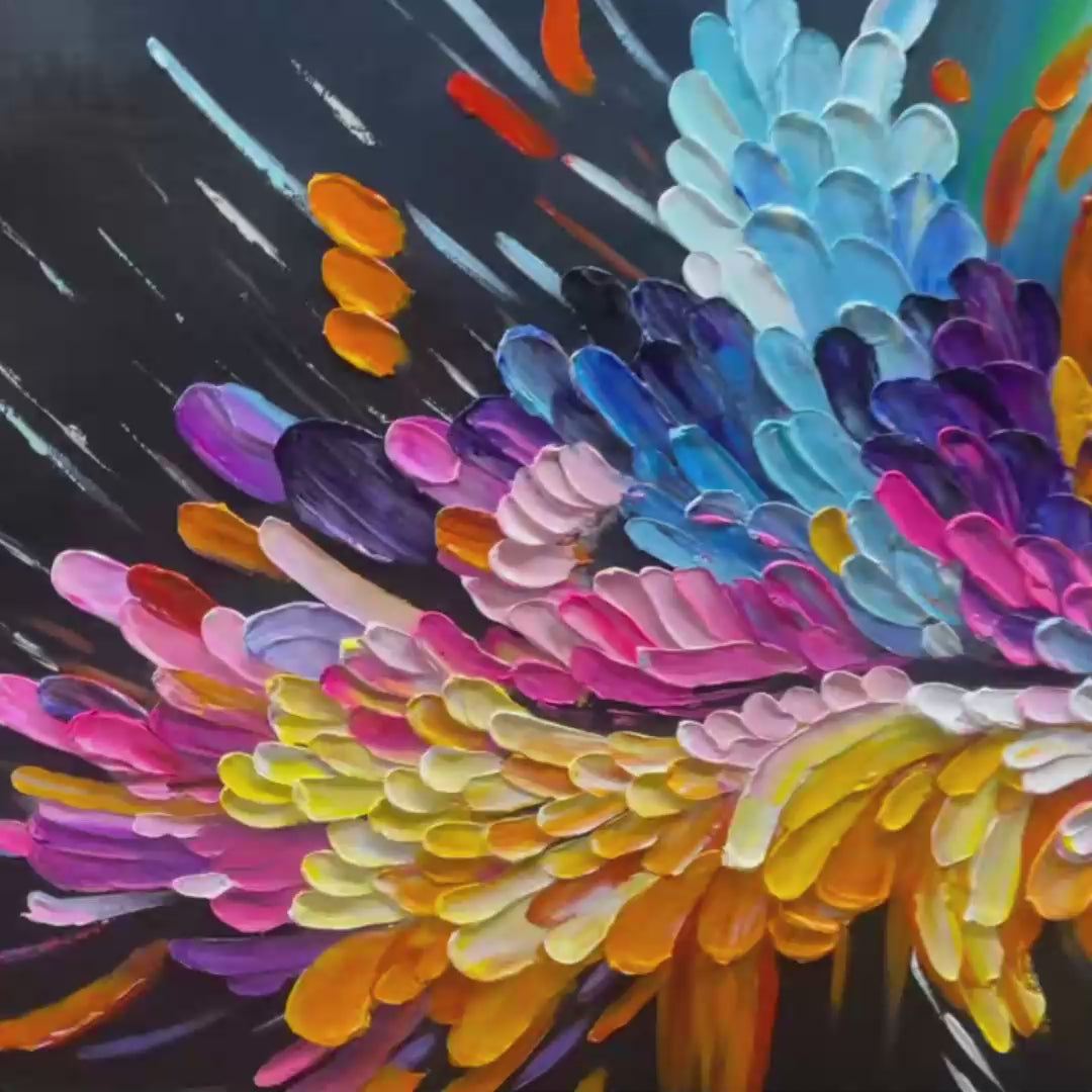Cosmic Burst: Original Impasto Abstract Oil Painting - Vibrant