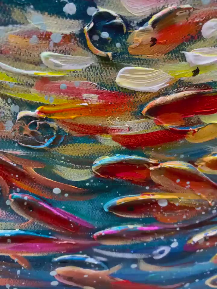 Coral Dance: Vibrant Underwater Fish Oil Painting on Canvas