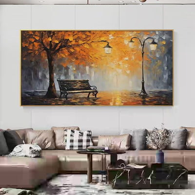 Autumn Park Bench Impressionistic Park Painting Park Decor