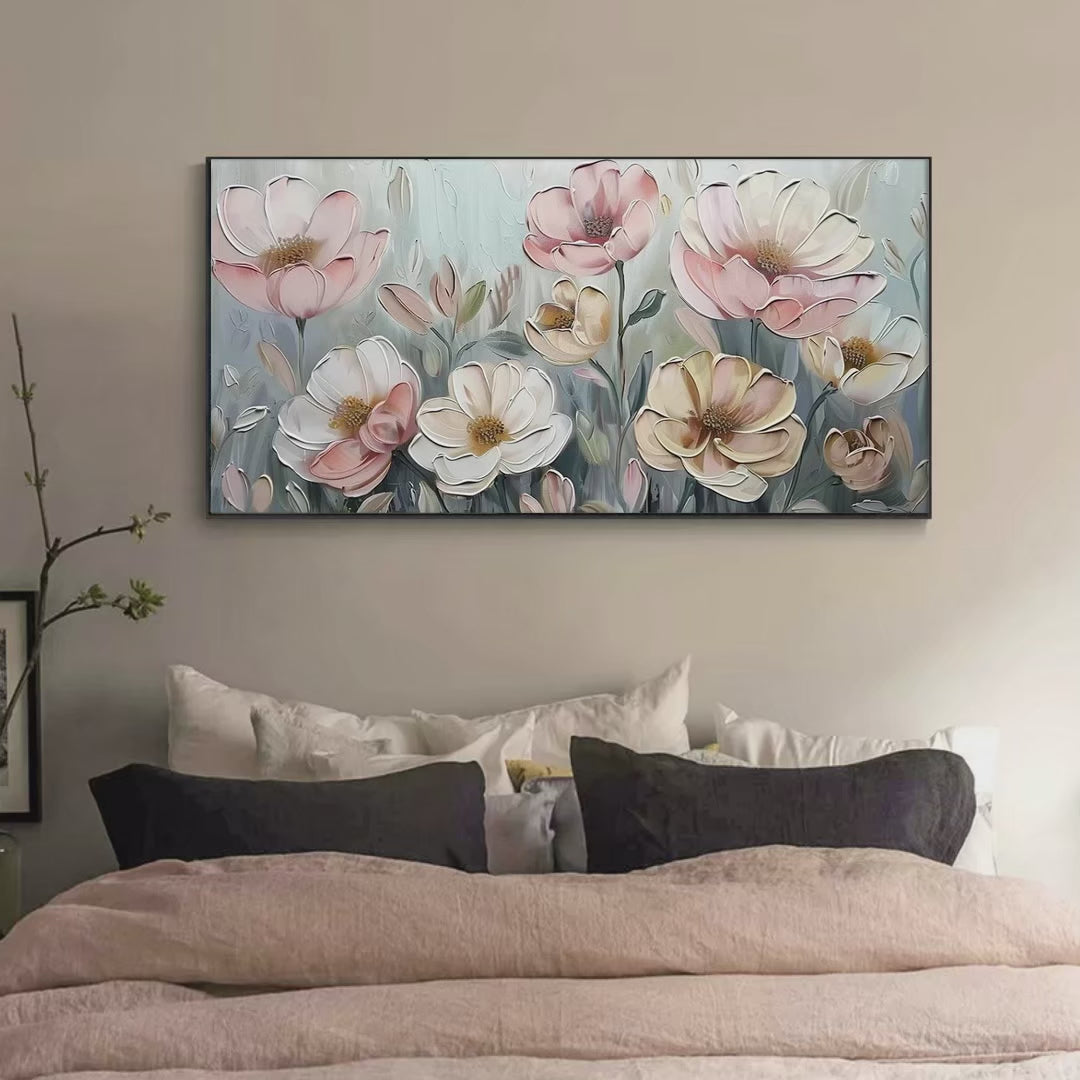 Soft Blossoms: Textured Impasto Floral Painting in Soft Pink and White