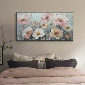 Soft Blossoms: Textured Impasto Floral Painting in Soft Pink and White
