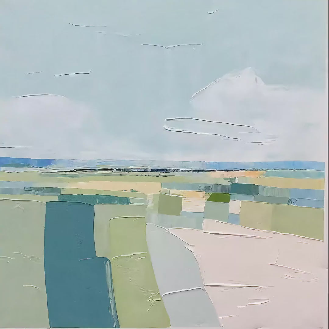 COASTAL REVERIE Textured Square Abstract Coastal Landscape Painting