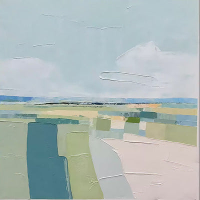 COASTAL REVERIE Textured Square Abstract Coastal Landscape Painting