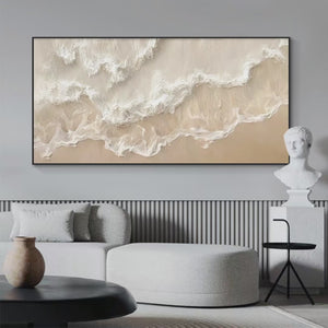 Sandy Whispers Minimalist Beach Waves Painting Horizontal Wall Art Beige Decor