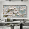 WHITE MAGNOLIA BLOSSOMS- Textured Floral Painting, White Flower Wall Art, Panoramic Canvas, Impressionist Decor