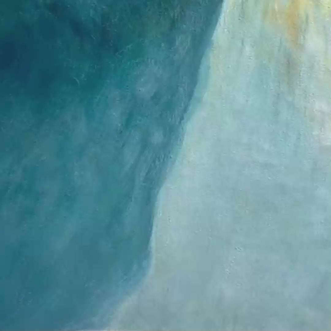 Golden Abyss: Abstract Teal and Gold Oil Painting on Canvas