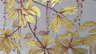 Golden Garden: Panoramic Golden Leaf and Bird Painting | Asian Art