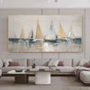 Golden Sailboats Textured Seascape Painting Horizontal Wall Art Coastal Decor