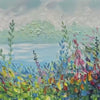 Impasto Landscape Oil Painting with Wildflowers and Lake View