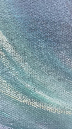 OCEAN'S EMBRACE: Panoramic Ocean Sunset Painting in Teal and Orange