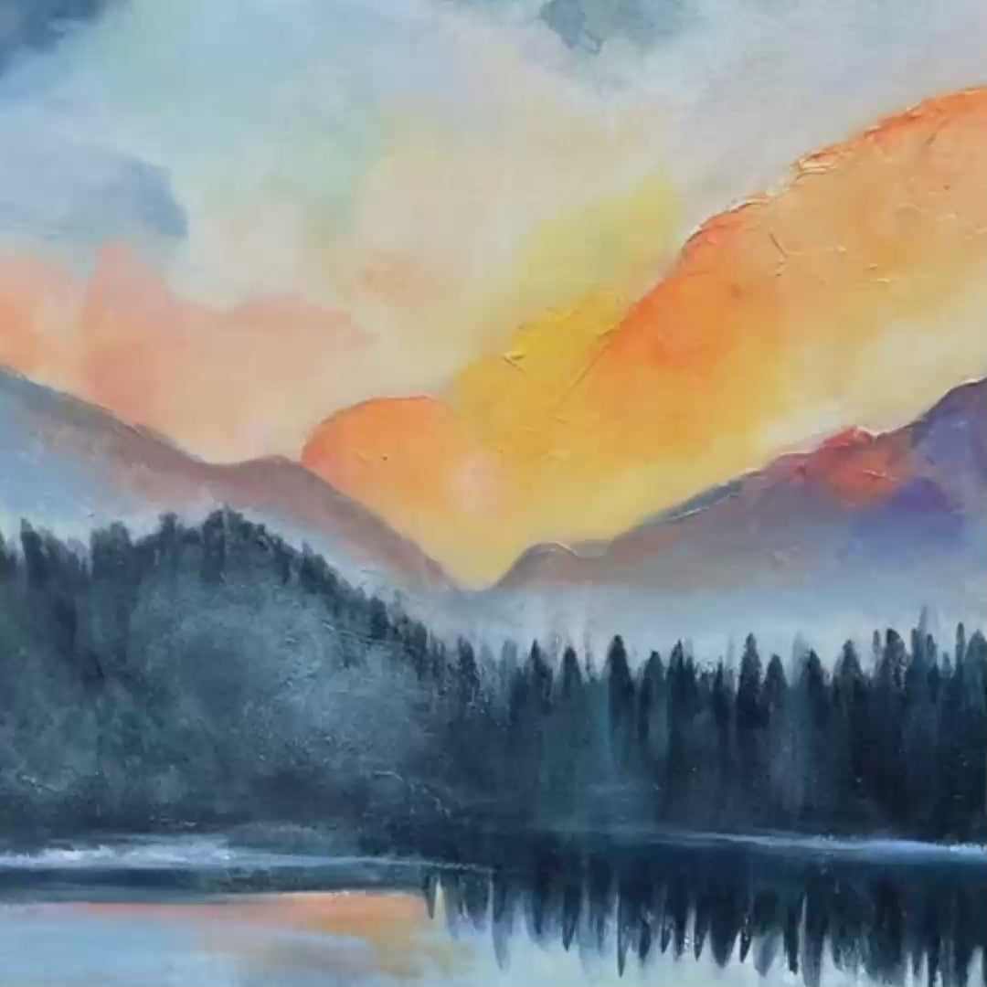 Landscape Painting, Panoramic Wall Art, Watercolor Decor
