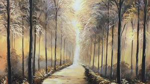 Whispers of the Woods: Original Panoramic Forest Path Oil Painting - Tranquil Landscape Wall Art