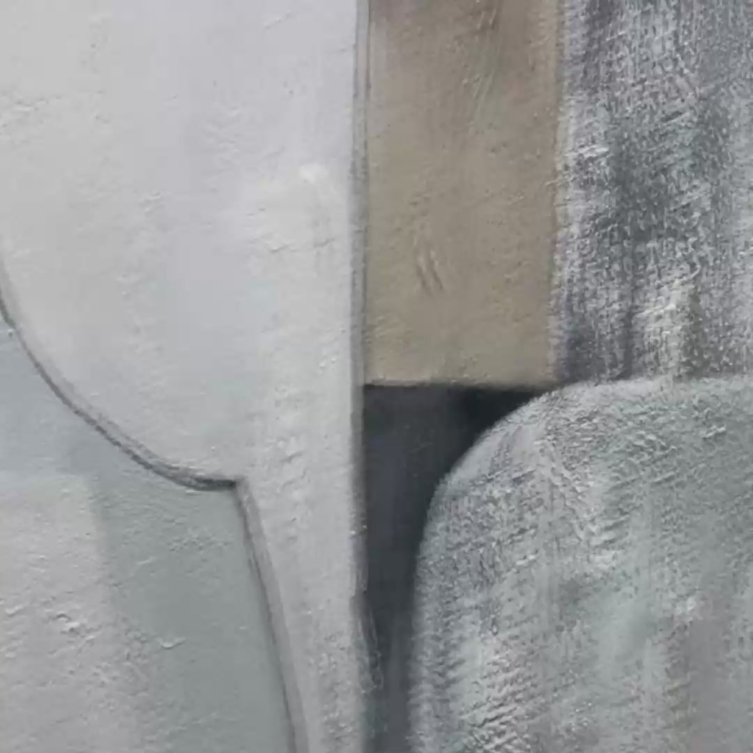Structured Calm: Original Textured Abstract Oil Painting - Vertical Minimalist Neutral Wall Art