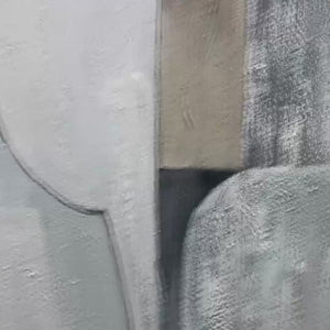 Structured Calm: Original Textured Abstract Oil Painting - Vertical Minimalist Neutral Wall Art