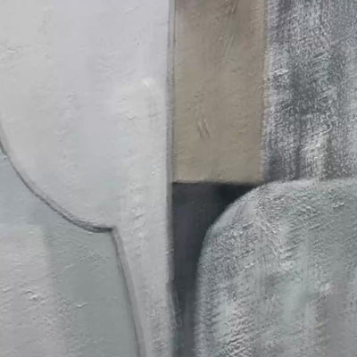 Structured Calm: Original Textured Abstract Oil Painting - Vertical Minimalist Neutral Wall Art