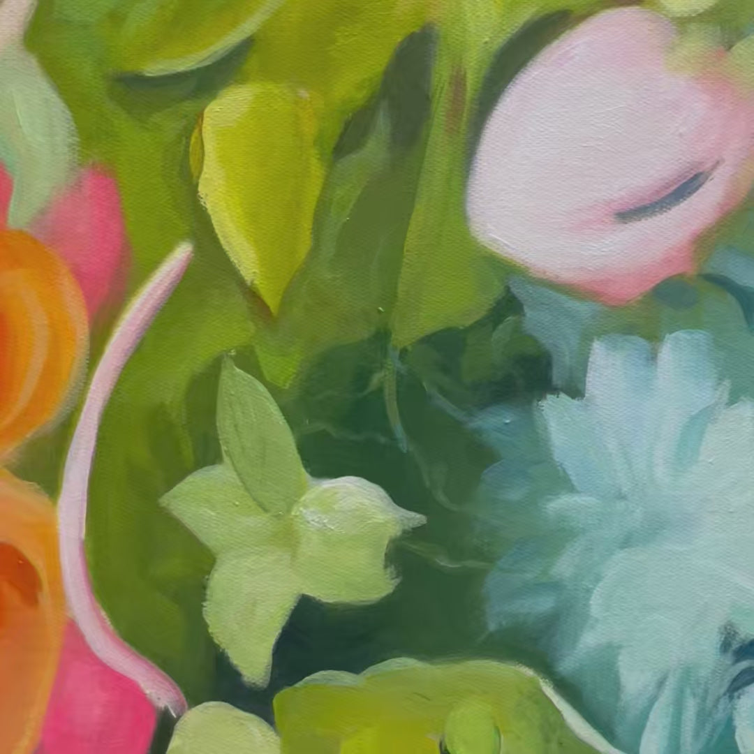 Blooming Rhapsody: Original Textured Floral Oil Painting - Colorful Flower Wall Art