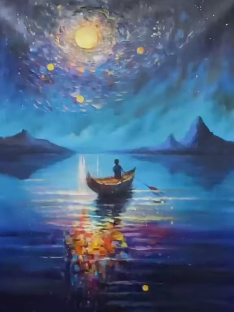 Starry Voyage: Impressionist Nightscape Oil Painting Canvas Wall