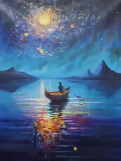Starry Voyage: Impressionist Nightscape Oil Painting Canvas Wall Art Decor in Blue