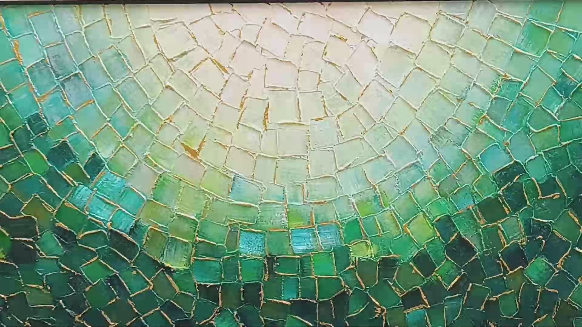 Ready to Ship ｜EMERALD MOSAIC: Textured Abstract Green and Gold Oil Painting
