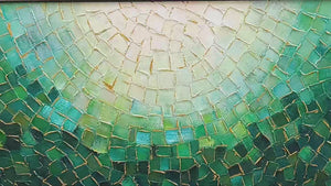 Ready to Ship ｜EMERALD MOSAIC: Textured Abstract Green and Gold Oil Painting