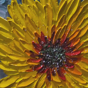 Solar Bloom: Textured Impasto Sunflower Oil Painting Canvas Wall Art Decor in Yellow and Grey