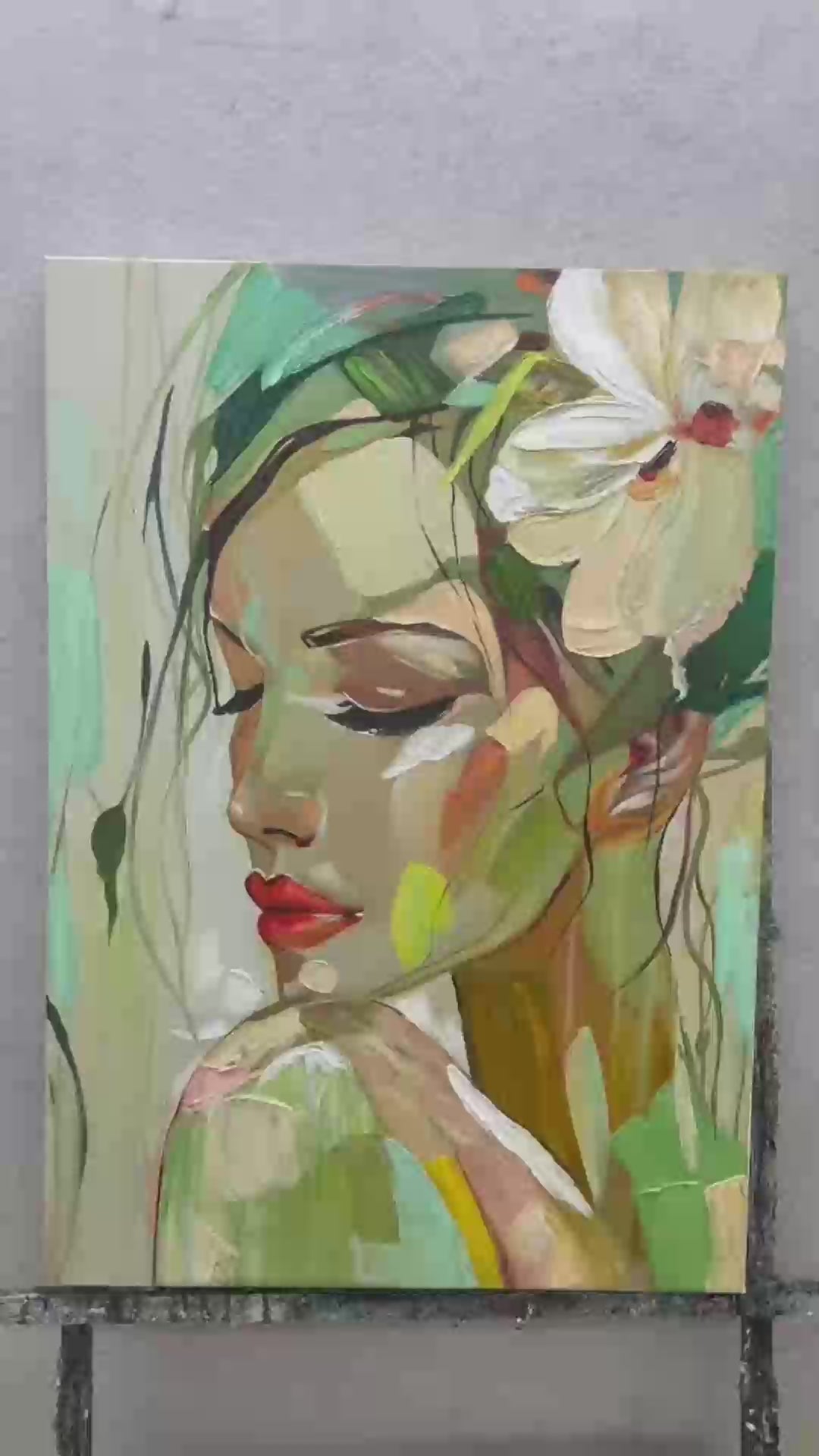 BLOSSOMING SERENITY: Impressionistic Floral Portrait Oil Painting