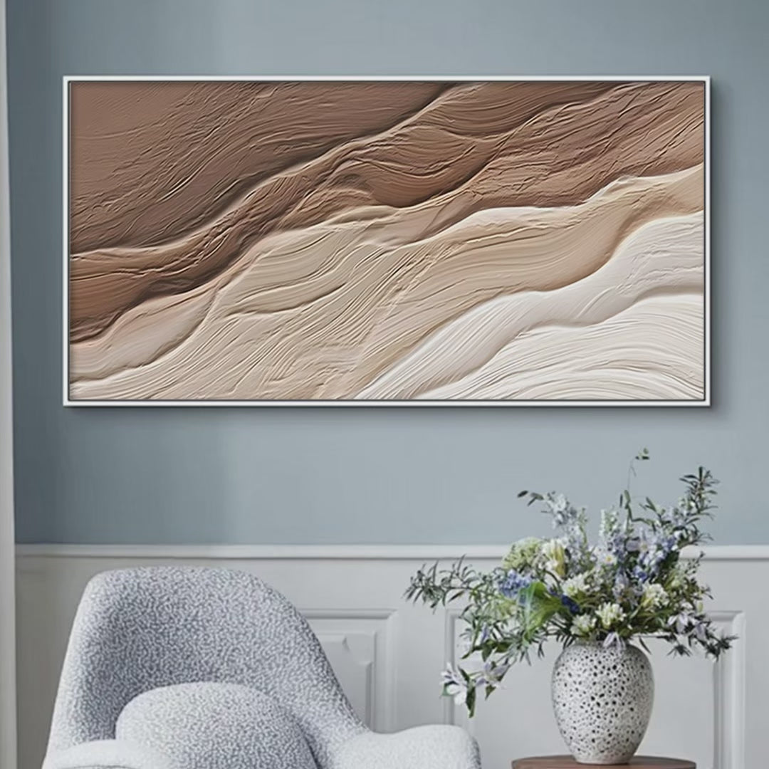Desert Flow: Textured Abstract Landscape Painting in Brown and Beige for Living Room