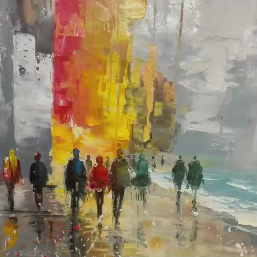 URBAN VIBRANCE: Textured Abstract Cityscape Oil Painting