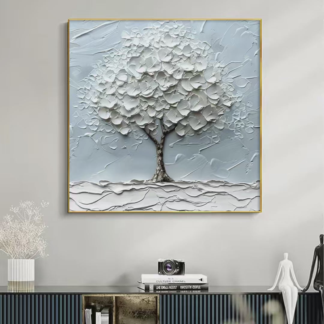 Winter's Embrace: Textured Tree Painting | Impasto Wall Art | Square Canvas | Winter Decor | Minimalist Art