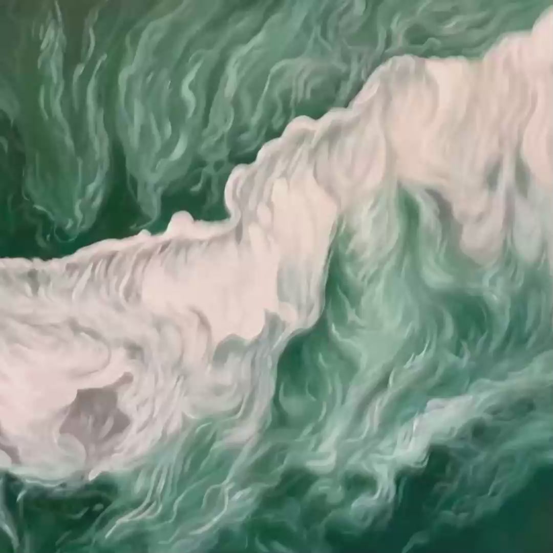 EMERALD FLOW: Abstract Ocean Painting, Horizontal Wall Art
