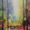 Vertical Landscape Oil Painting, Forest Scene with Stream, Fall Colors, Nature Wall Art