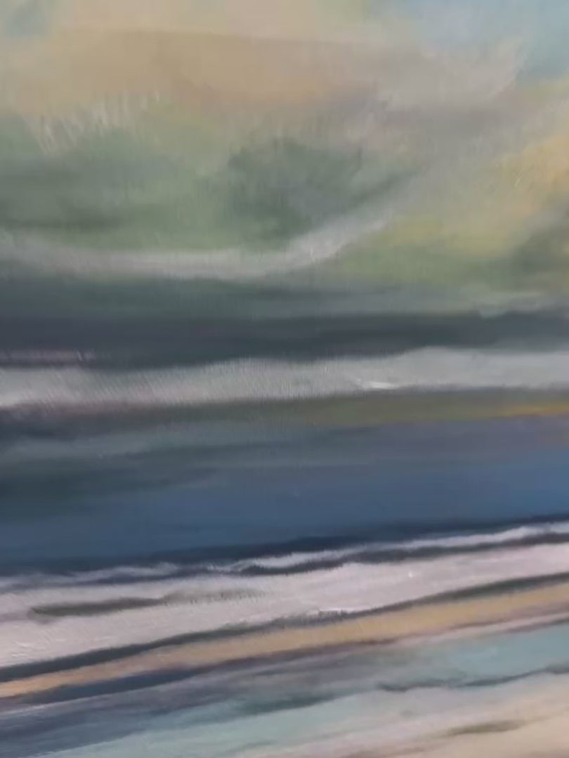 Blue Beachscape Oil Painting - Serene Coastal Wall Art for Home Decor