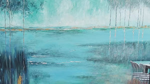 Azure Reflections: Abstract Landscape Oil Painting Canvas Wall Art Decor