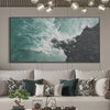 Turquoise Crash: Textured Abstract Seascape Painting in Teal and Black | Ocean Decor