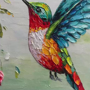 HUMMINGBIRD RADIANCE: Impasto Colorful Wildlife Oil Painting