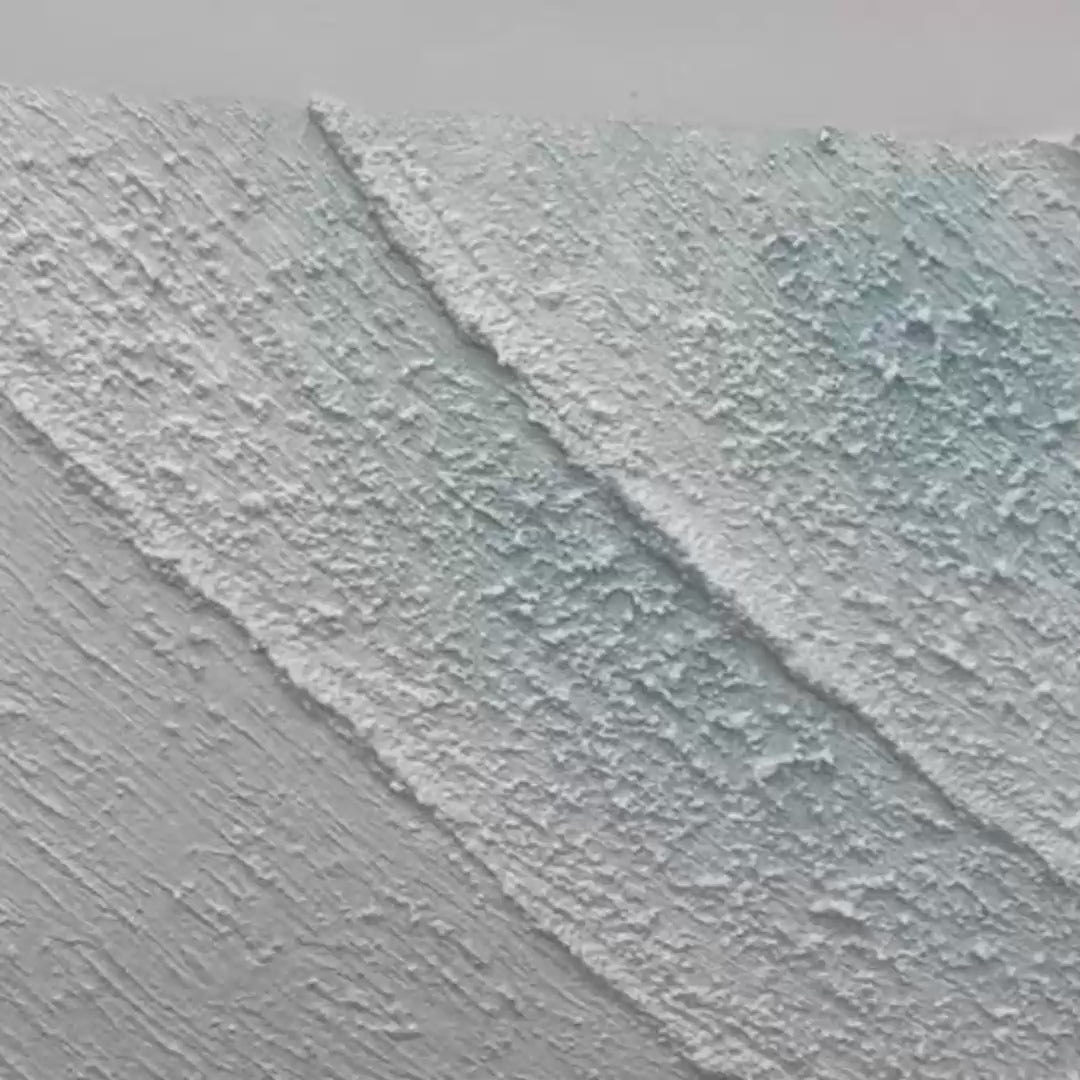 Textured abstract beach painting in blue and white, Azure Shores by Liam O'Connell, showcasing coastal charm and serenity.