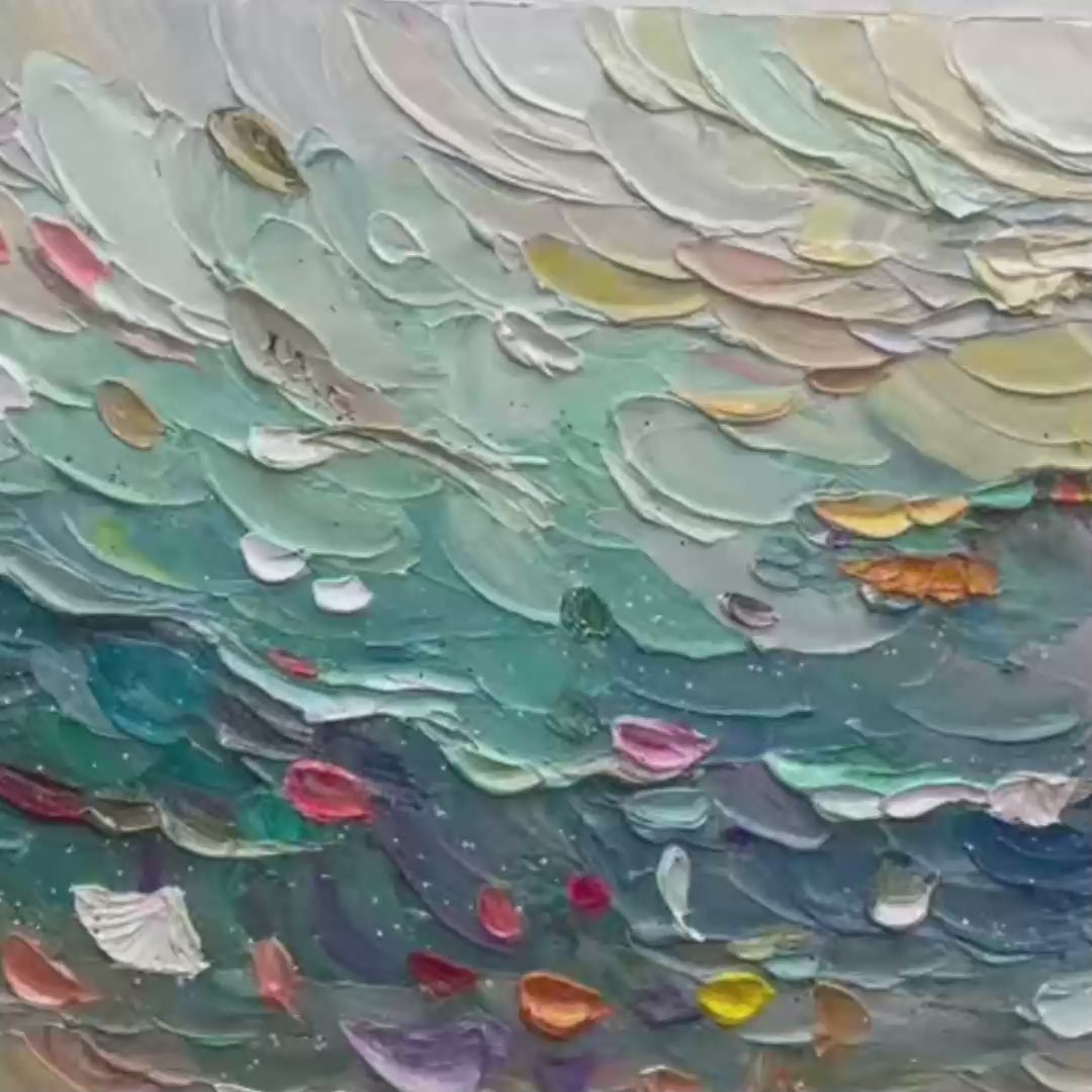 Coral Dream: Textured Abstract Seascape Oil Painting Canvas Wall Art Decor