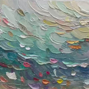 Coral Dream: Textured Abstract Seascape Oil Painting Canvas Wall Art Decor