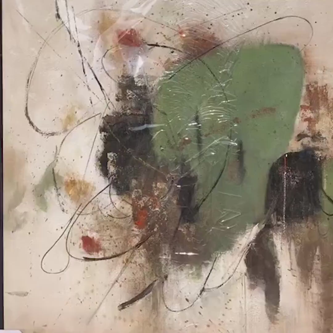 Sage Abstract vertical painting by Liam O'Connell, featuring earthy tones, sage green, and minimalist abstract design.