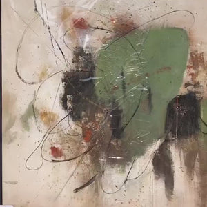 Sage Abstract vertical painting by Liam O'Connell, featuring earthy tones, sage green, and minimalist abstract design.
