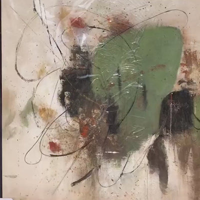 Sage Abstract vertical painting by Liam O'Connell, featuring earthy tones, sage green, and minimalist abstract design.