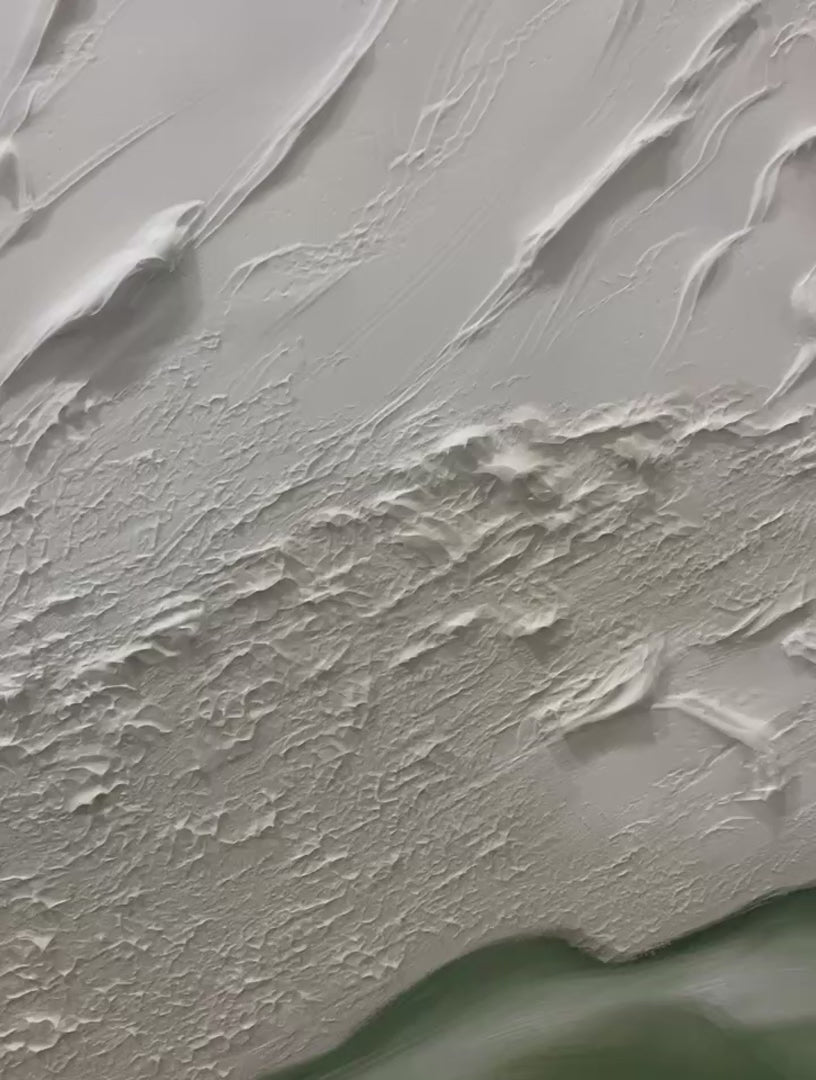 Sage River: Green and White Abstract Landscape Impasto Painting for Living Room